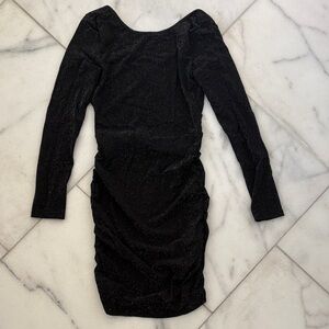 SHEIN Black Sparkle Long-Sleeve Ruched Bodycon Dress